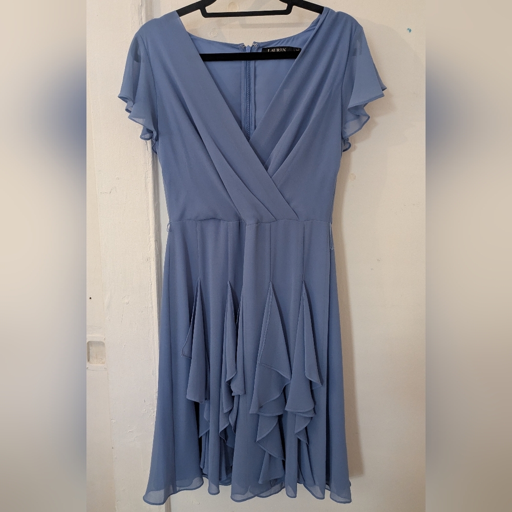 NWT Ralph Lauren Ruffle-Trim Chiffon Dress NO BELT
